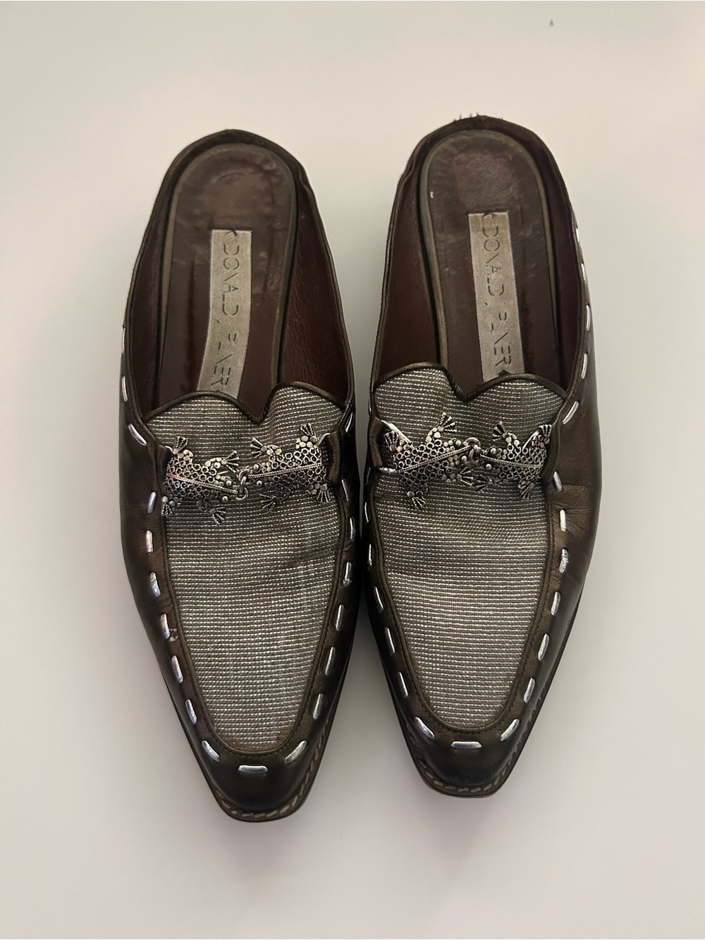 Donald J. Pliner Brown and Gray Slip-On Loafers with Metal Bit